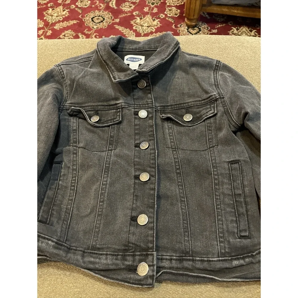 Girls Old Navy Stretch Black Denim Jean Jacket Small Size Large 10-12 (AH)